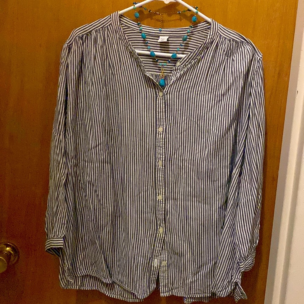 Mandarin button down striped cotton blouse